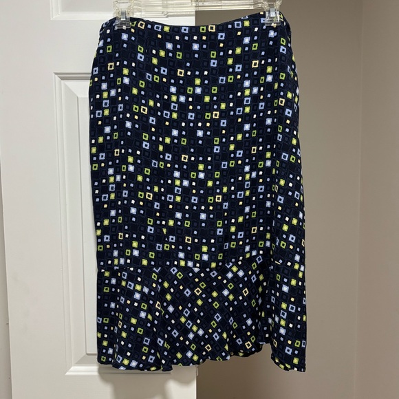 Multicolor Geometrical Silk Skirt Blue and Green - Picture 1 of 7